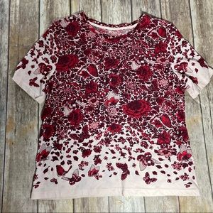 Tory Burch Red and Cream Floral Butterfly Shirt